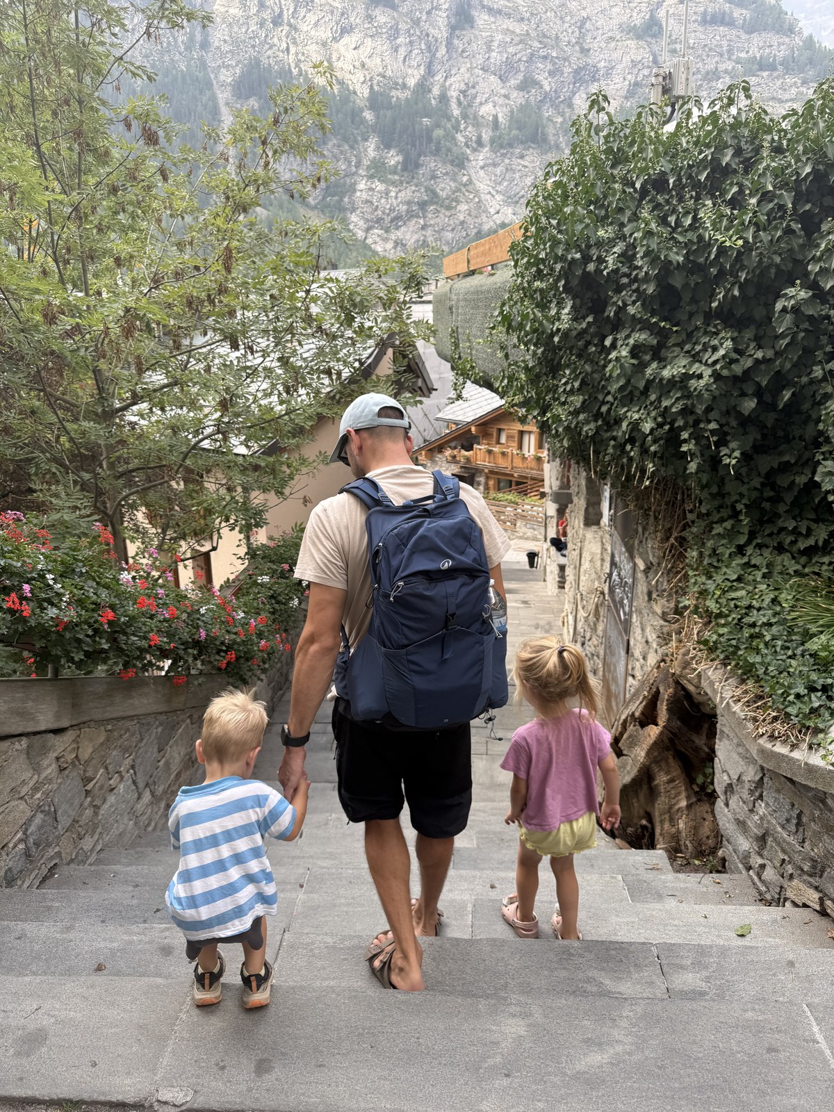 going down the stairs in Courmayeur